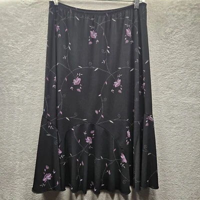 JKLA California Skirt XL Black Floral Fairy Y2K Whimsigoth Office Career Pull On - Image 1 of 4