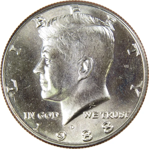 1988 D Kennedy Half Dollar BU Uncirculated Mint State 50c US Coin Collectible Cover