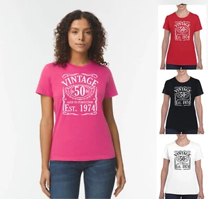 Camiseta 50 Cumpleaños Damas, Vintage Desde 1974 Divertidas Camisetas Regalo para Mujer - Imagen 1 de 9