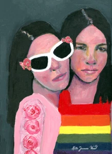 Original Gay Lesbian Women LGBTQ Couple in Love Family Painting - Picture 1 of 14