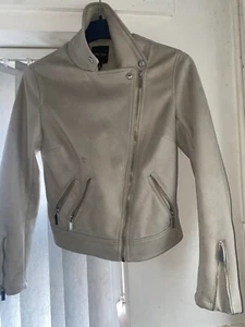 New Look Ladies Ivory Cream Biker Double Zip Pockets Jacket Size 8 Euro 36 Used - Picture 1 of 17