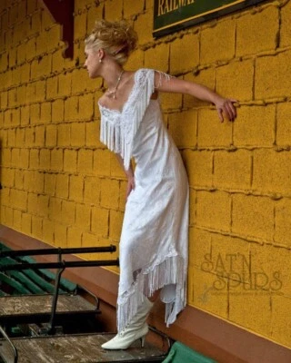 Western Fringe and Lace Wedding Dress, Size 4 - Image 1 of 4