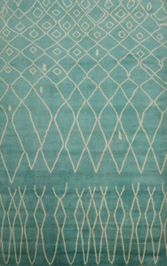 Luxury Hand-Knotted Contemporary Moroccan Wool Area Rugs Green 6x10 ft - Picture 1 of 10