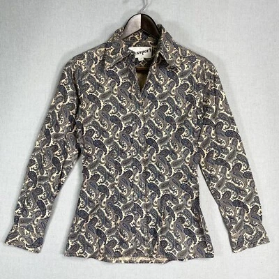 VINTAGE 70s Blassport Shirt Women Size 8 Hippie Paisley Disco Button Down  - Image 1 of 4