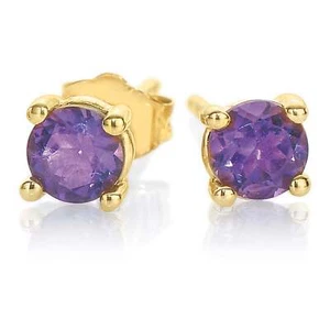 Zamel's 9ct Yellow Gold Round Brilliant Cut 4mm Amethyst Stud Women's Earrings - Picture 1 of 1