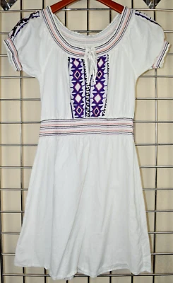 Vestido Campesino Vintage Talla S/M Años 90 Suave Blanco Púrpura Rosa Bordado Bordado Foto 1 de 4