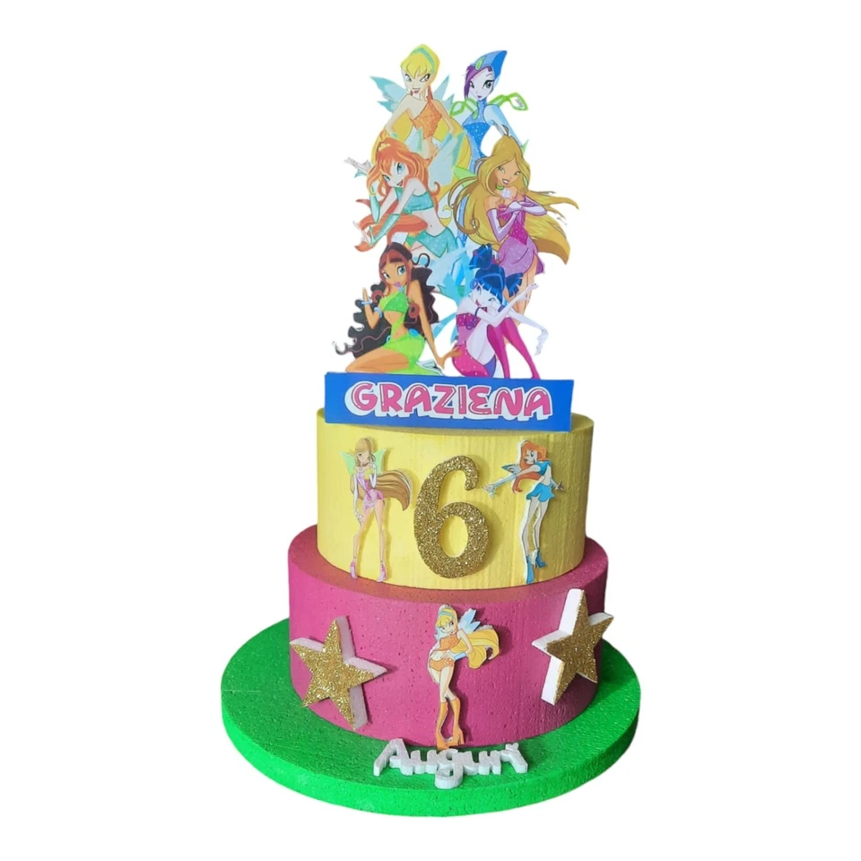 Torta Compleanno  Polistirolo Winx Personalizzata Decorazione con Nome e Numero - Immagine 1 di 1
