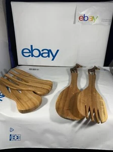 Hand-Carved Giraffe Salad Set Handmade In Kenya And Core Wood Salad Tongs - Picture 1 of 9