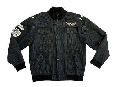 CHAQUETA BOMBER A RAYAS NEGRAS ROPA PREMIUM AZUL CRUDO Y2K Abrigo Para Hombre XL De Colección Foto 1 de 4