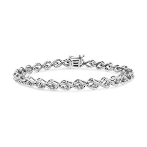 1/10 Carat Round-Cut Diamond Links of Flame Tennis Bracelet in Sterling Silver - Picture 1 of 7