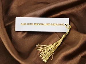 Personalised Add Your Message Wooden Engraved Bookmark for Gift - Golden Tassel  - Picture 1 of 5