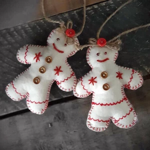 Decoración de árbol de tela de diseño hombre pan de jengibre 2 piezas decoración de árbol de Navidad hecha a mano - Imagen 1 de 1