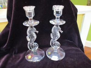 RARE Pair Waterford Crystal Seahorse Candesticks 11 1/2" Signed 158572 NEW - Picture 1 of 8