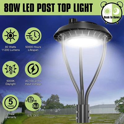 Dusk To Dawn LED Post Top Light 80 Watt Outdoor Street Area Garden Yard Lighting - Image 1 of 4