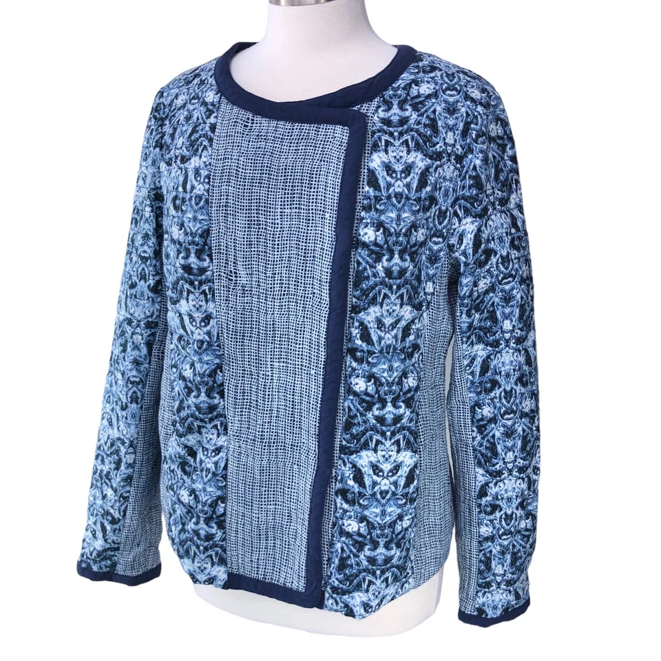 Chaqueta Blazer Nanette Lepore Mujer Talla L Acolchada Estampado Azul  Foto 1 de 4