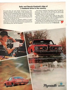 Vintage 1967 Original Print Ad Plymouth BARRACUDA Sally & Dennis Koelmel SCCA - Picture 1 of 1