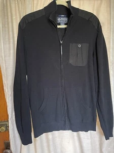American Rag Cie Men's Sweater Jacket Black Full Zip 100% Cotton Elbow Patch - Picture 1 of 5