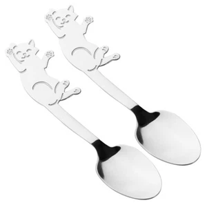 2pz Cucchiaino da Caffè in Acciaio Inox con Disegno Gatto per Tè Dessert Gelato US - Foto 1 di 11