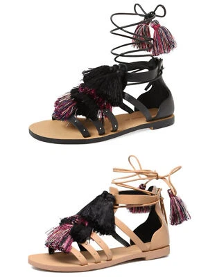 REBECCA MINKOFF Women's Elisha Tassel Lace Up Sandals $150 NIB - Image 1 of 3