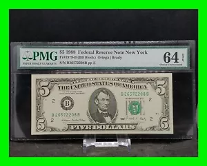 $5 1988 FRN Fr-1979-B New York PMG 64 Choice Uncirculated ~ EPQ ~ Ortega / Brady - Picture 1 of 12