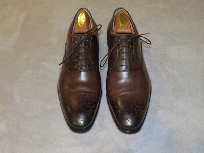 Santoni Stafford Handmade Brown Antiqued Medallion Tip Oxford 9.5D - Image 1 of 4