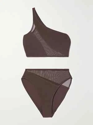 Norma Kamali Snake Mesh Bikini Bra Top Bottom 2 Piece Set Chocolate Brown XS - Image 1 of 4