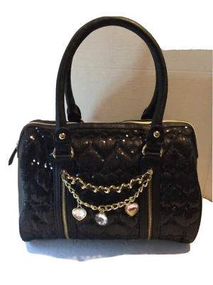 Bolso Cartera Betsey Johnson Lentejuelas Altas Lentejuelas Cadenas Negras Dijes Foto 1 de 4