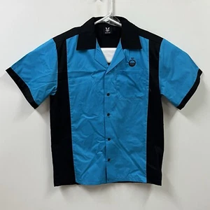 Hilton Bowling Retro Shirt Mens Small Black Blue Shirt Sleeve Button Up - Picture 1 of 12