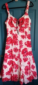 M&S Per Una Poppy Dress Sz 12R Midi Cotton A Line Godet Hem Fully Lined Summer - Picture 1 of 11