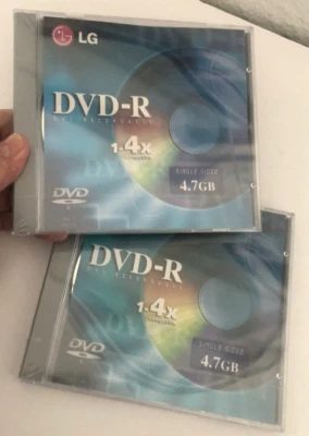 Lote de 2 NUEVOS LG DVD-R 4.7 GB VIDEO 1-4X GRABABLES Una Cara SELLADOS Foto 1 de 4