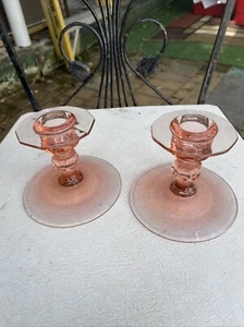 Vintage 2er Set - Rosa Depression Glas Kerzenständer 4" H - Bild 1 von 5
