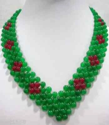 Moda 5 Filas Verde Jade Rojo Ágata Ónix Collar Tejido a Mano Foto 1 de 3