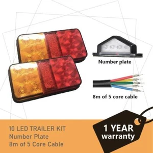 Pair of 10 LED TRAILER LIGHTS KIT - 1 x NUMBER PLATE LIGHT, 8M x 5 CORE WIRE 12V - Picture 1 of 9