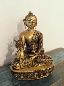 Alte feine Medizin Buddha Messing Statue Nepal 23cm, Buddhas Life, 3,1Kg - Bild 1 von 5