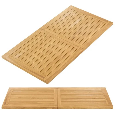 55" x 27.5" Wooden Tabletop Slatted Table Top Board Split in 2 Square Teak Wood - Image 1 of 4