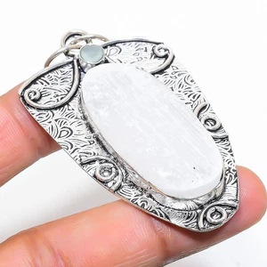 Selenite, Calcedonio Gemma Fatto a Mano 925 Argento Sterling Ciondolo Gioielli - Foto 1 di 5