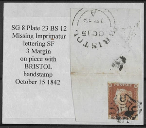 GB 1842 1d Red Plate 23 SG8 BS12 3 Margin on Piece - Picture 1 of 3