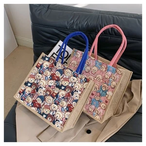 Bear Print Canvas Bag Canvas Underarm Shoulder Bag Canvas Handbag Women Girls - Picture 1 of 16