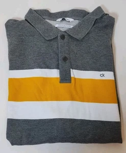 Calvin Klein Yellow Gray Stripe The Essential Polo Shirt Men's Size XL XLarge - Picture 1 of 7