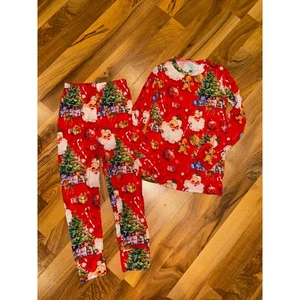 Bums & Roses Christmas Pajama Set Santa holiday present 7/8Y vintage red green - Picture 1 of 3