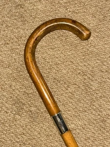 Antiker Malakka Gehstock Stock Krummgriff & gepunzt 1919 Silberhalsband - Bild 1 von 9