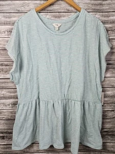 Terra & Sky Green Stripe Peplum Shortsleeve Top NWT Women's Plus Size 1X - Picture 1 of 7
