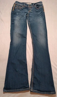 Pantalones de mezclilla BKE con hebilla 29x35,5 para mujer azul denim cultura acampanado corte bota tiro bajo Foto 1 de 4