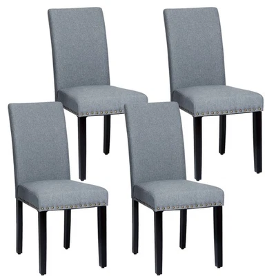 Costway 4 PCS Fabric Dining Chairs Upholstered w/ Nailhead Trim & Wood Legs - Image 1 of 4