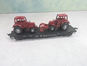USED PENN LINE HO Scale Flat Car w/ Red Tractor Loads Nickel Plate Road #3048 - Picture 1 of 6