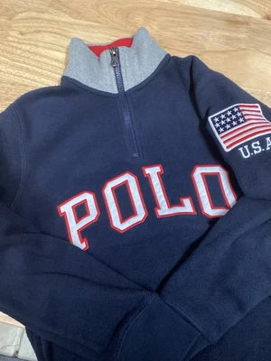 Polo Ralph Lauren para niños EE. UU. Pullover Bandera Estampado Grande 1/4 Cremallera Mediano (10-12) Foto 1 de 4
