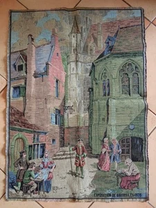 TRES BELLE TAPISSERIE MURALE ANCIENNE EXPOSITION  BRUXELLES 1935-45X65.BEL ETAT - Picture 1 of 7