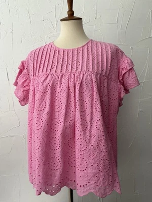 Top Crown & Ivy Calado Rosa Algodón Forrado L Pintuck Bebé Muñeca Ojales Festoneado Foto 1 de 4