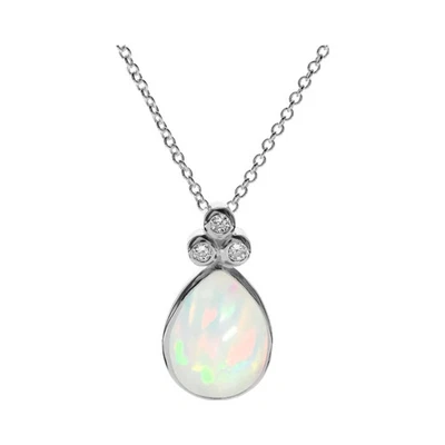 Lacrima Naturale Opale Collana Argento Sterling Massiccio 925 Marchio Inglese IN - Immagine 1 di 4