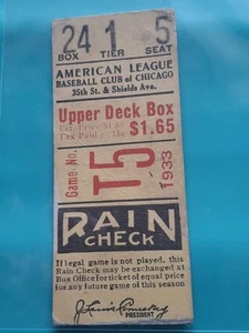 1933 Vintage White Sox MLB Baseball Ticket Stub - Bild 1 von 2